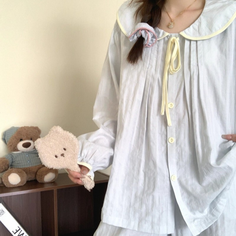 6422 Doll Collar Yellow Trim 2025 Autumn/Winter New Long-Sleeve Pajamas for Women, Internet Celebrity Style Korean Version Homewear, in Stock 6422 Doll Collar Yellow Trim 2025 Autumn/Winter New Long-Sleeve Pajamas for Women, Internet Celebrity Style Korean Version Homewear, in Stock
