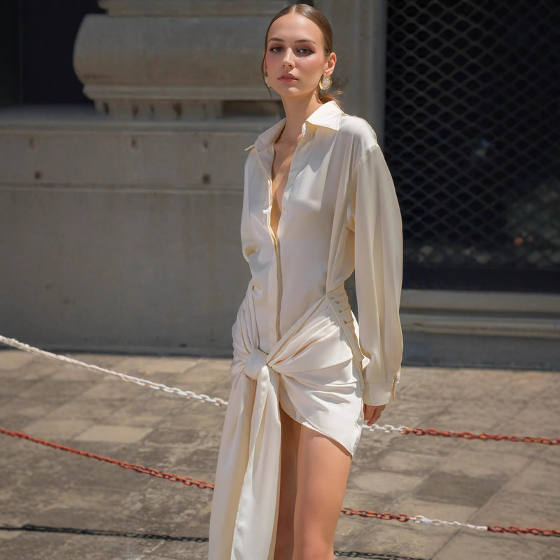 Europe and the United States cross-border new French shirt dress high-end temperament waist slimming lazy design skirt