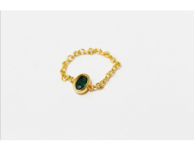 Retro Fashionable Vintage Emerald Zircon Chain Stacking Joint Fashion Index Finger Copper Ring display picture 4