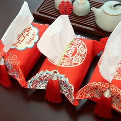 Complete set of wedding celebration supplies, paper towel box covers, Chinese style wedding dining table home use cotton linen craft festive box covers