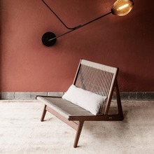 北欧客厅单人沙发椅家用休闲椅实木复古椅子日式设计师阳台编绳椅