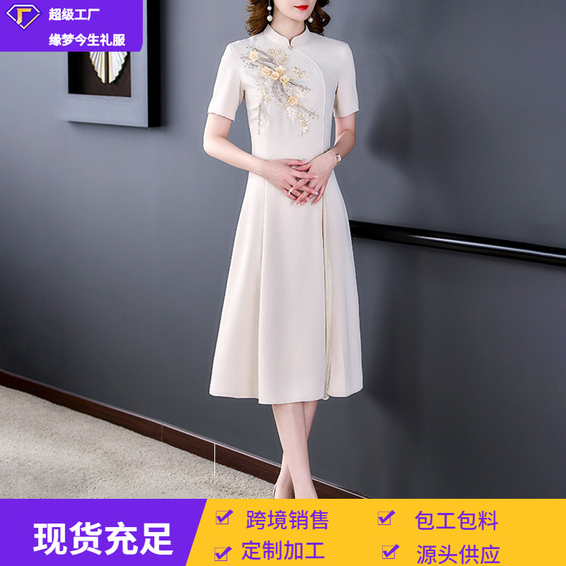 New Chinese-Style Improved Cheongsam Dress with a High-End Feel, Elegant and Intellectual Temperament, Women's Clothing for Spring, Chinese-Style Chorus Attire