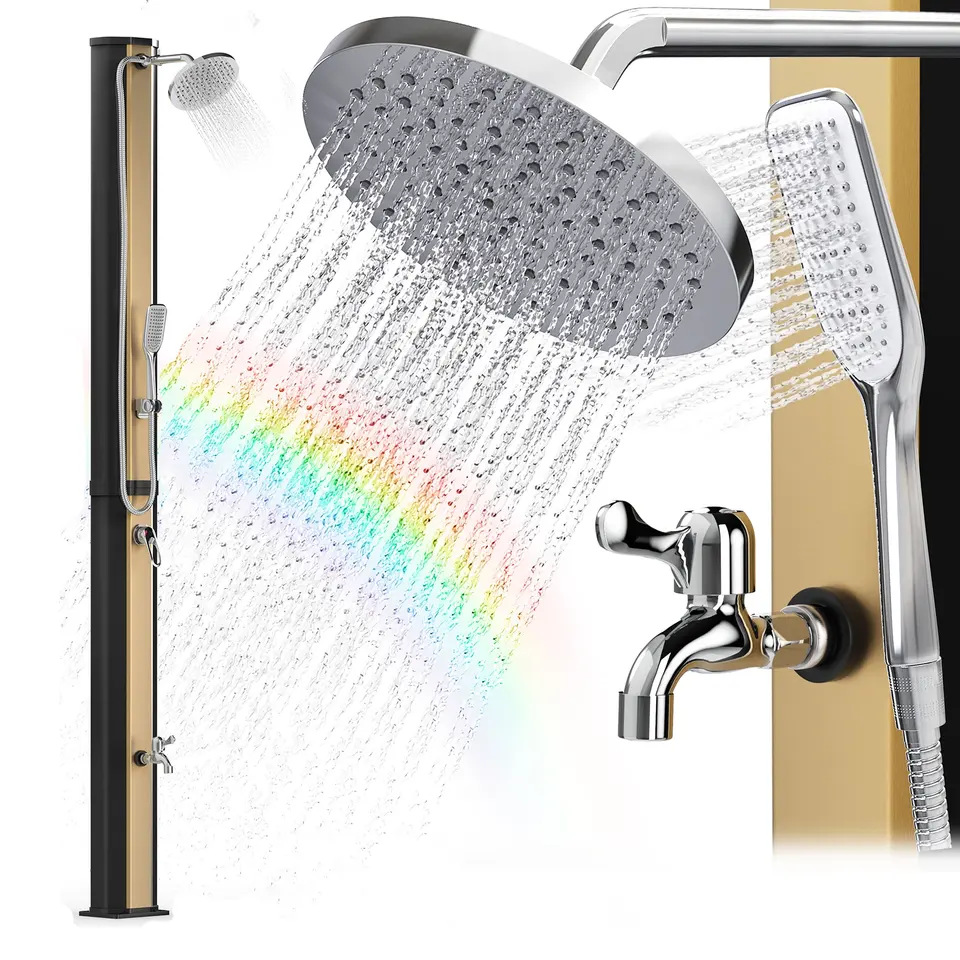 35L nuevo exterior dorado cepillado al aire libre ducha solar energía solar sin electricidad columna de ducha solar