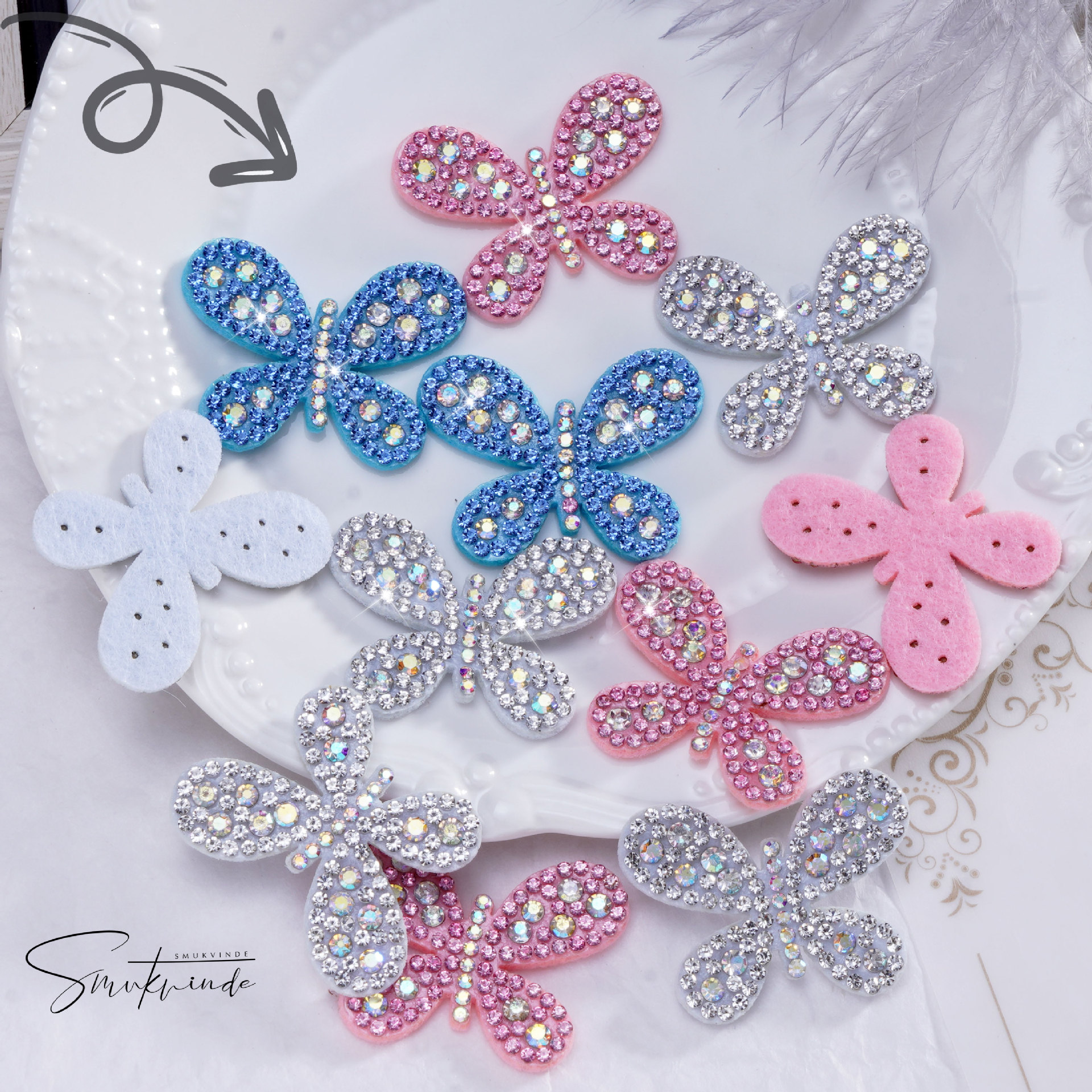 新款蝴蝶烫钻贴无纺布烫钻烫图彩色带钻蝴蝶diy卫衣鞋帽装饰贴