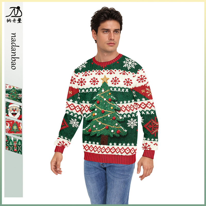 2026 European and American Cross-Border Christmas Tree Christmas Loose Snowflake Holiday Clothing 3D Digital Printing Couple's Crew Neck Sweatshirt 2026 European and American Cross-Border Christmas Tree Christmas Loose Snowflake Holiday Clothing 3D Digital Printing Couple's Crew Neck Sweatshirt