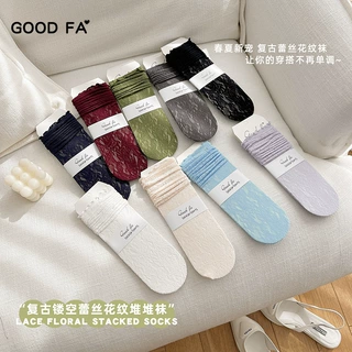 GOOD FA2025春夏 复古镂空蕾丝精编堆堆袜 25023