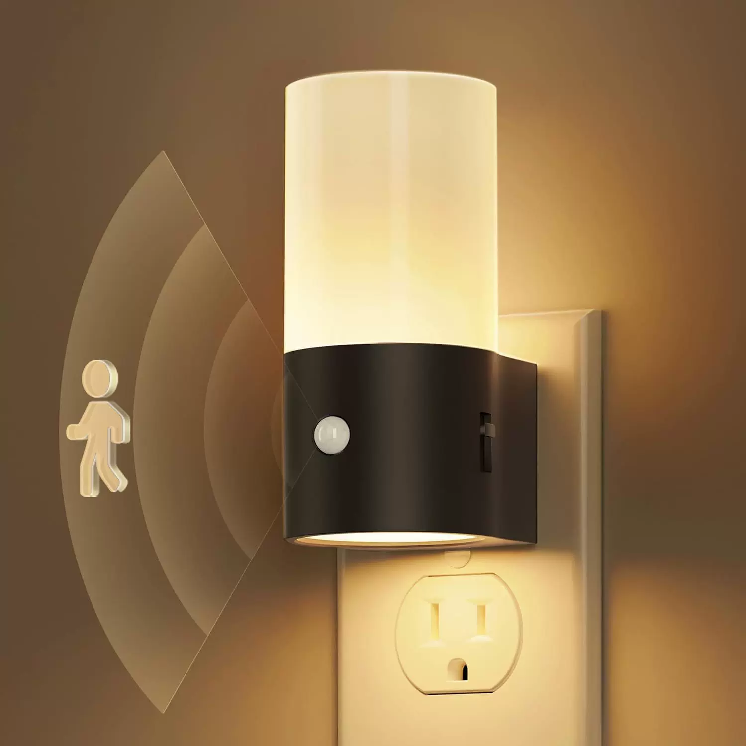 圆筒人感小夜灯GY111插电滑动调光走廊楼梯老人小孩人体感应夜灯