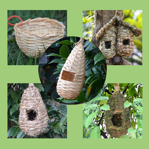 Foreign trade e-commerce handmade creative imitation wooden house bird cage grass weaving breeding winter bird's nest craft goods for wholesale