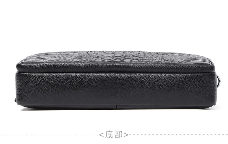 Túi xách nam da bò thật vân cá sấu, cặp công sở đựng tài liệu 14 inch — Màu đen chi tiết 16