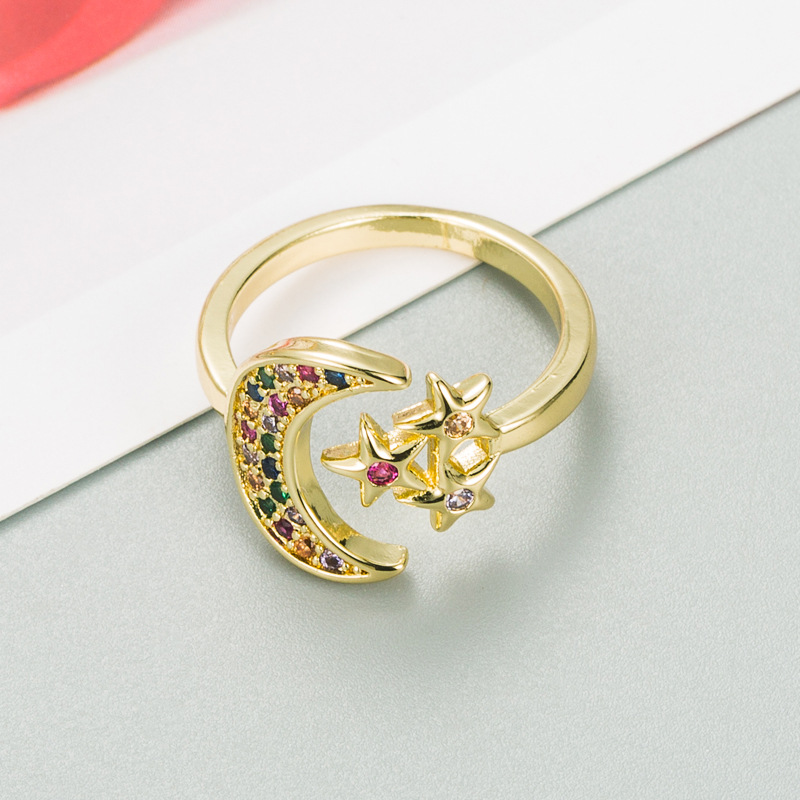 Fashion Star Moon Micro-inlaid Zircon Opening Ring display picture 4
