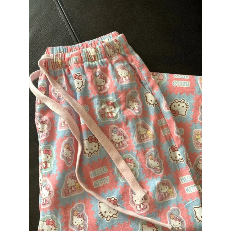 2025 весенне-осенние новые пижамы Hello Kitty, мягкие и приятные для кожи повседневные домашние брюки с карманами
