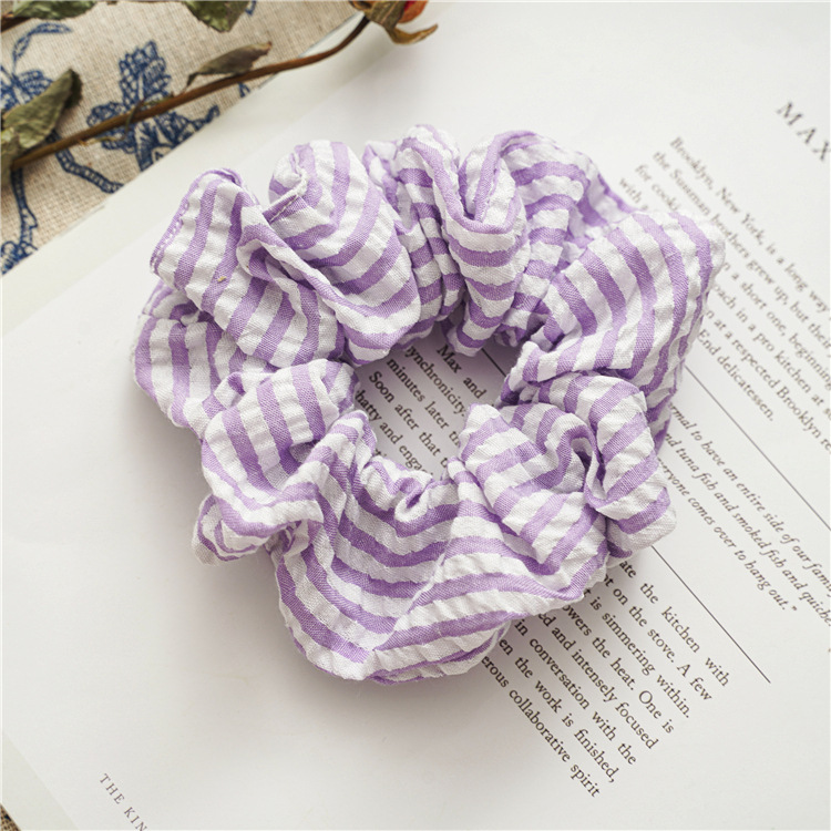 New Purple Simple Striped Floral Hair Scrunchies display picture 2