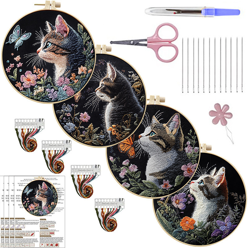オリジナル-素子刺繍クロスボーダー新品かわいい猫diy刺繍手作り布芸材料バッグセット創意針線英|undefined
