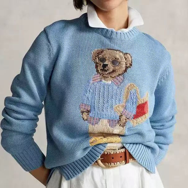 25 Autumn Popular Wool Blended Cartoon Bear High Quality Autumn and Winter Sweater Women's Blue Round Neck Casual Easiest for Match Knitting 25 Autumn Popular Wool Blended Cartoon Bear High Quality Autumn and Winter Sweater Women's Blue Round Neck Casual Easiest for Match Knitting