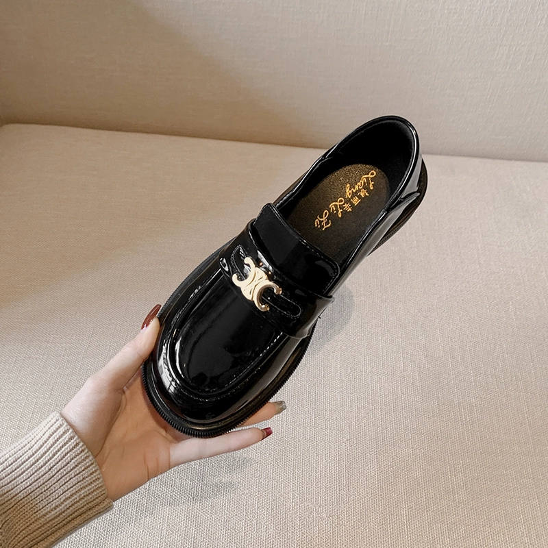 Туфли Lefu в английском стиле Триумфальная арка маленькие кожаные туфли женские ретро черный педаль кожаные туфли на мягком каблуке