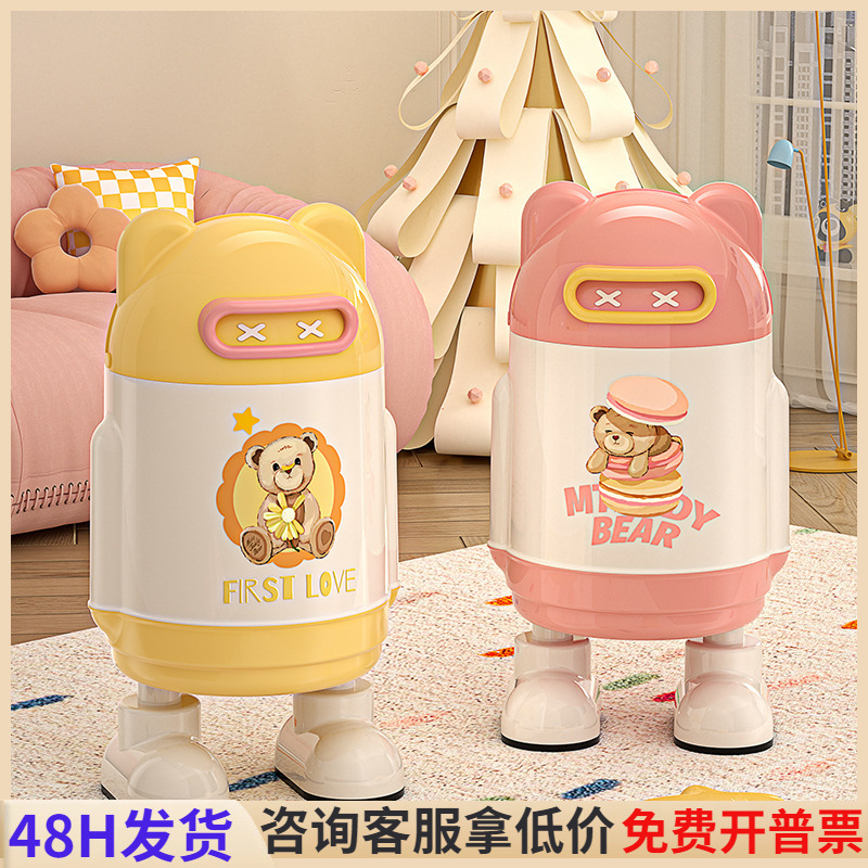 Teddy Bear Co-Branded Trash Can for Home Living Room, High-Looking Bathroom, Toilet with Lid, Bedroom, Cute and Creative Wastebasket