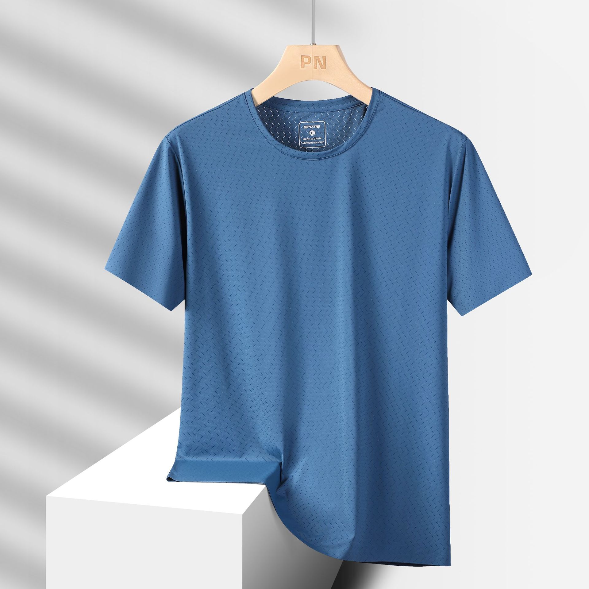 Camiseta deportiva de verano de hielo de manga corta, cuadrícula de diamante suelta, medias mangas casuales transpirables, secado rápido, mangas cortas para hombres al por mayor