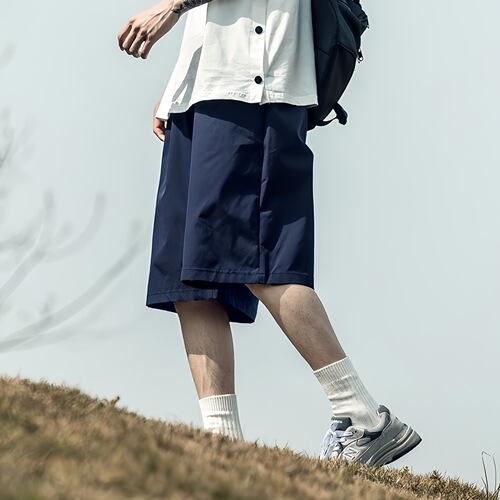 Summer Thin Drawstring Shorts Men's Teenagers Solid Color Five-Quarter Pants Loose Retro Casual Sports Straight Leg Mid-Length Pants 