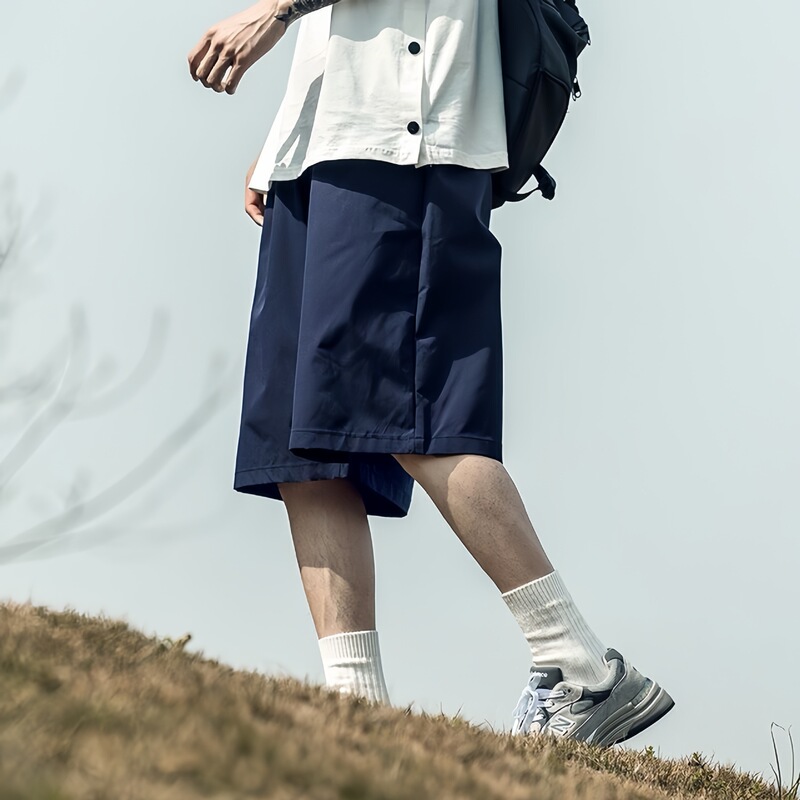 Summer Thin Drawstring Shorts for Boys and Teenagers Pure Color Five-Point Pants Retro Casual Sports Straight Pants Slightly Elastic