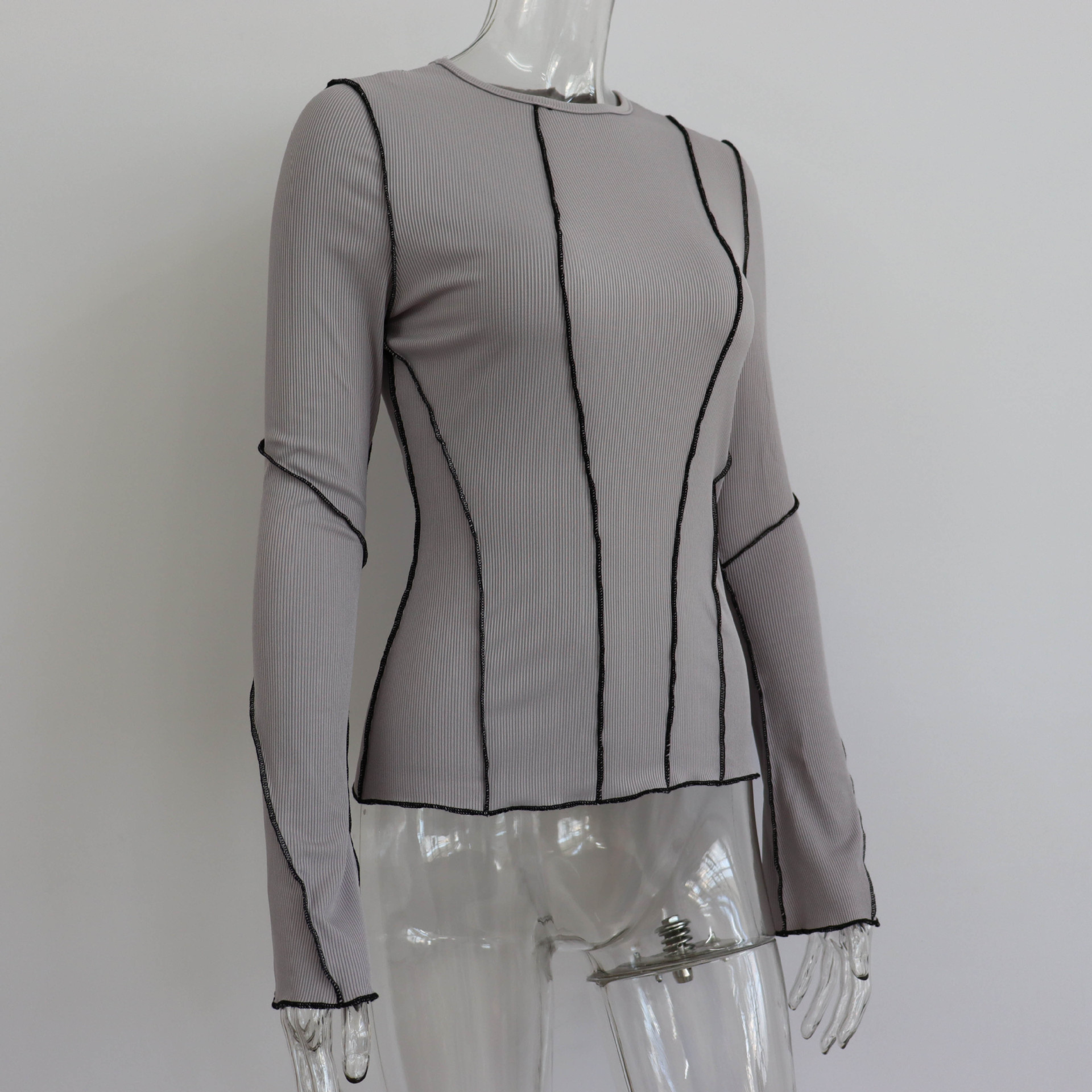 Autumn Winter Round Neck Bell Sleeve Sunken Stripe Top Women Arrival Bottoming Women Sexy Long Sleeve