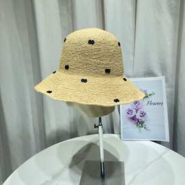 手工编织拉菲草蝴蝶结草帽女夏季时尚渔夫帽度假防晒遮阳沙滩帽子