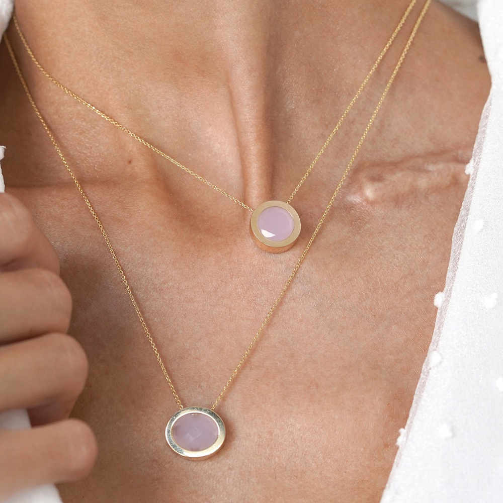 retro Simple Round Resin Irregular Personality Pink Transparent Necklace