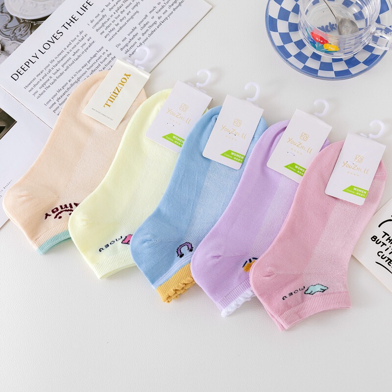 Summer Women's thin socks macaron color short women's crew socks mesh breathable cotton low-top women's socks