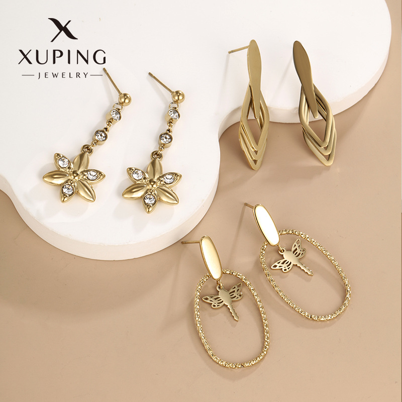Joyería Xuping, pendientes largos geométricos de acero inoxidable personalizados para mujer, estilo europeo y americano, moda transfronteriza.