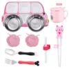 Detachable fuchsia bus, dinner plate, straw, chopsticks with glass