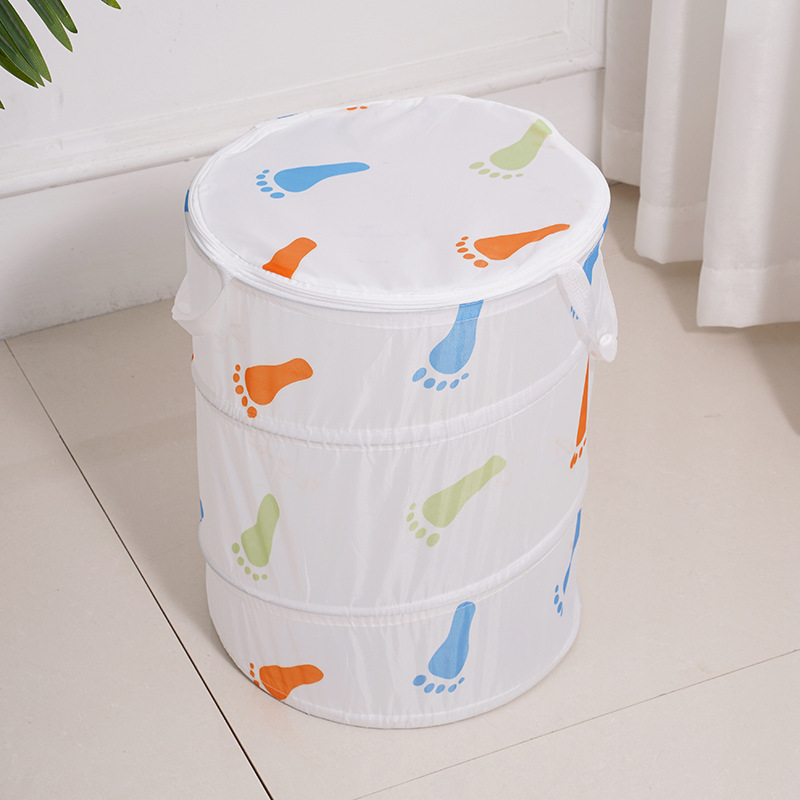 New Style Pop-Up Dirty Clothes Basket with Lid, Cartoon Fish Ins Style Barrel Storage Bucket, Trash Can, Foldableable Storage Bucket
