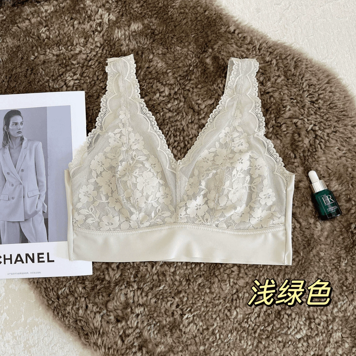 Lace breathable underwear, supporting wireless bra, beautiful back, french style