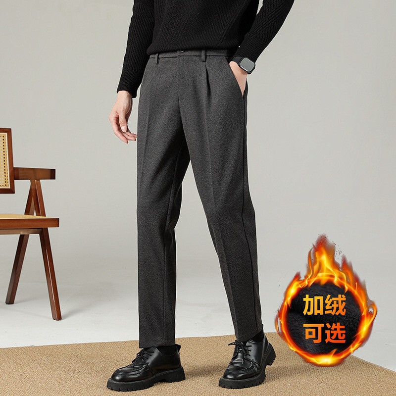Men's Thick Woolen Cropped Pants for Petite Individuals, 2026 Autumn and Winter, Fleece-Lined, Casual Straight-Leg Slim-Fit Non-Iron Dress Pants Men's Thick Woolen Cropped Pants for Petite Individuals, 2026 Autumn and Winter, Fleece-Lined, Casual Straight-Leg Slim-Fit Non-Iron Dress Pants