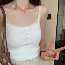 法式性感蕾丝小吊带背心女夏季新款外穿紧身短款辣妹内搭无袖上衣