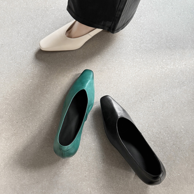 Unique Turquoise Blue V-Cut Genuine Leather French-Style Elegant Single Shoes, New Color-Polished Square-Toe Chunky Heel Granny Shoes, High Heels Unique Turquoise Blue V-Cut Genuine Leather French-Style Elegant Single Shoes, New Color-Polished Square-Toe Chunky Heel Granny Shoes, High Heels