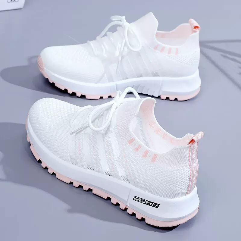 Source Factory Новые летние женские дышащие белые туфли с летающими плетением, повседневная обувь на шнуровке, женские кроссовки для бега
