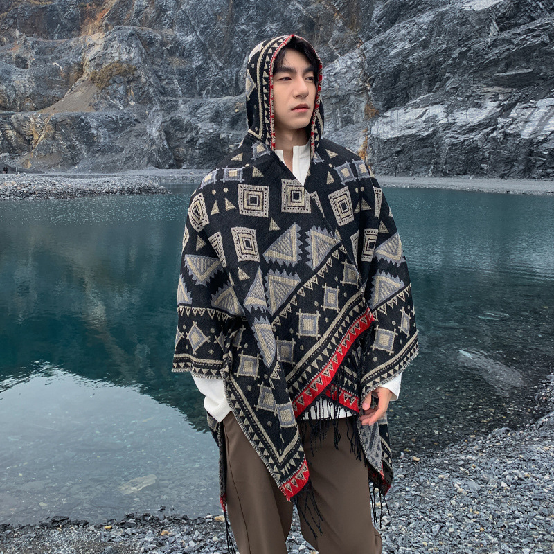 Tourist Ethnic Style Hooded Shawl Women's Outer Riding Xinjiang Yunnan Bohemian Air-conditioned Room Tassel Woven Shirt Cloak Tourist Ethnic Style Hooded Shawl Women's Outer Riding Xinjiang Yunnan Bohemian Air-conditioned Room Tassel Woven Shirt Cloak
