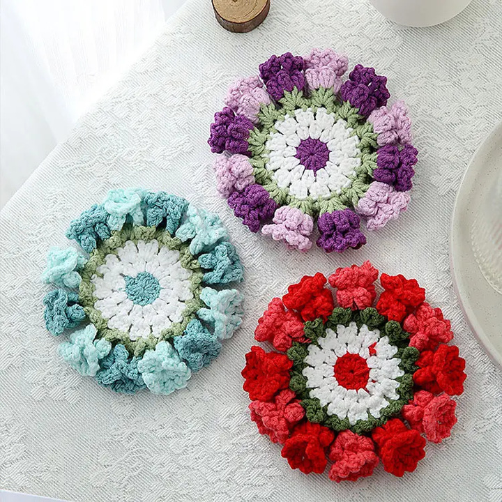 手作りのかぎ針編みのファッショナブルなコースター、スズランの花のコースター、完成品、生活の質を向上させる、クリエイティブなギフト|undefined