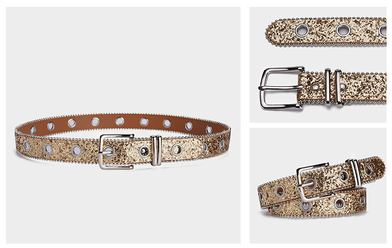 Popular European and American BLING Sequin Decoration Belt for Women with A High-end Feel Hollowed Out Air Eye Versatile Jeans Belt for Women_viptrois.com