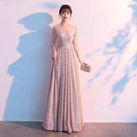 晚礼服2026新款宴会长款礼服亮片指挥合唱团演出服舞台主持人长裙