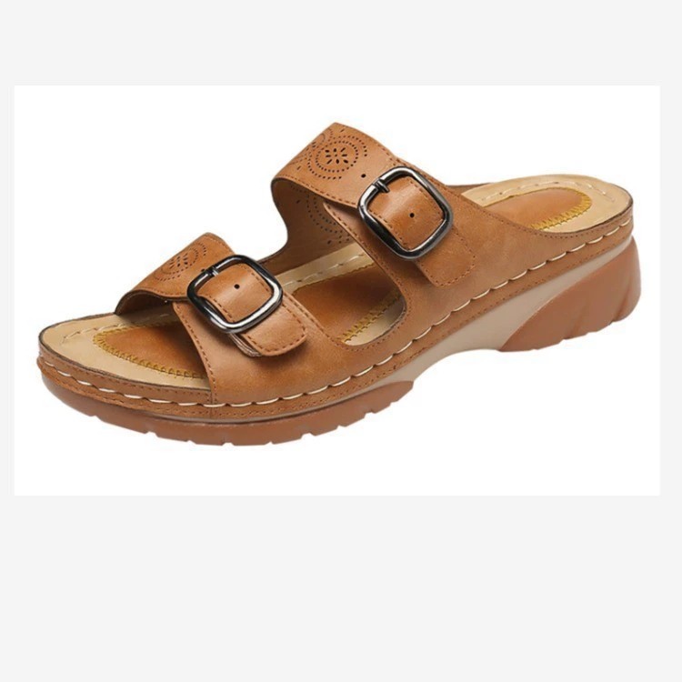 Трансграничная Внешняя торговля женская обувь больших размеров 2022 летние новые европейские и американские модные пляжные сандалии и тапочки на танкетке с пряжкой и поясом в наличии