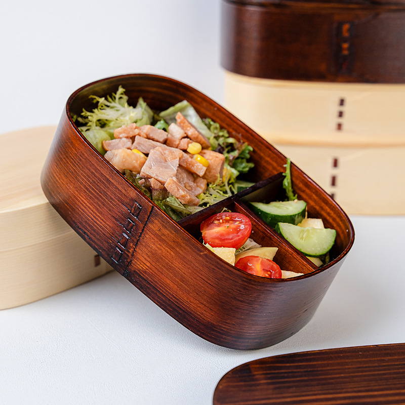 Wooden tableware Japanese-style office portable bento box single-layer fruit fresh box large capacity double-layer sushi rice box