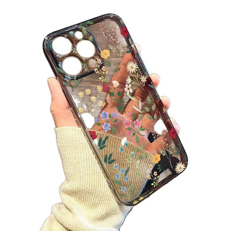 Flores pintadas de arte para iphone15promax funda para teléfono móvil Apple 16/14pro Japón y Corea del Sur 13/12/11