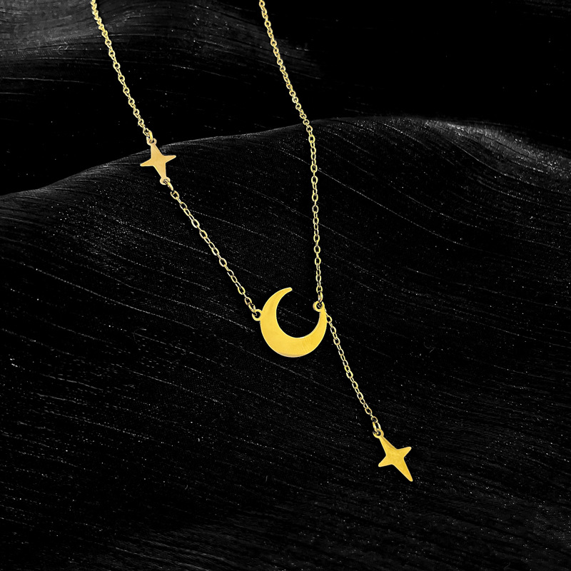 Collar minimalista estrellas luna con borlas oro para mujer_voghion.com