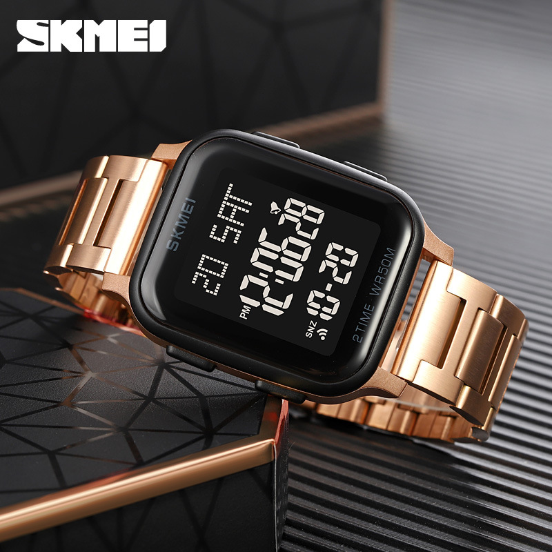 SKMEI 1859 hombres de moda reloj deportivo electrónico impermeable de acero inoxidable reloj de estudiante cuadrado