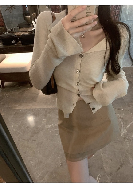 松软细腻喇叭袖后绑带羊毛针织女长袖开衫上衣外套秋季纯色|undefined