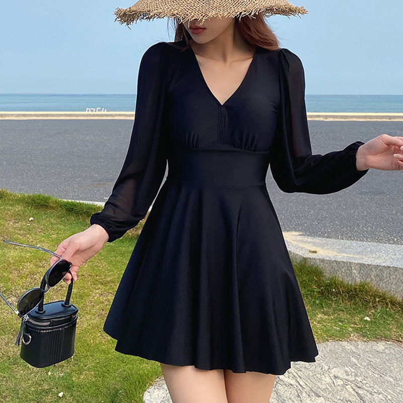 Traje de baño femenino dividido color sólido conservador bóxer falda moda de alta gama adelgazante que cubre el vientre traje de baño de vacaciones al por mayor