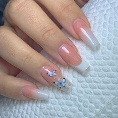Mid-to-long pure desire gradient pink and white butterfly gentle girl sweet fashionable fake nail simple French manicure sheet