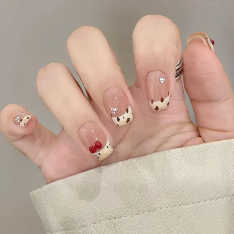 Cute Apple Kitty Cake Whitening Wearable Nail Art Removable Nail Tips Handmade Sweet Girl Ins Hand-Painted Cute Apple Kitty Cake Whitening Wearable Nail Art Removable Nail Tips Handmade Sweet Girl Ins Hand-Painted