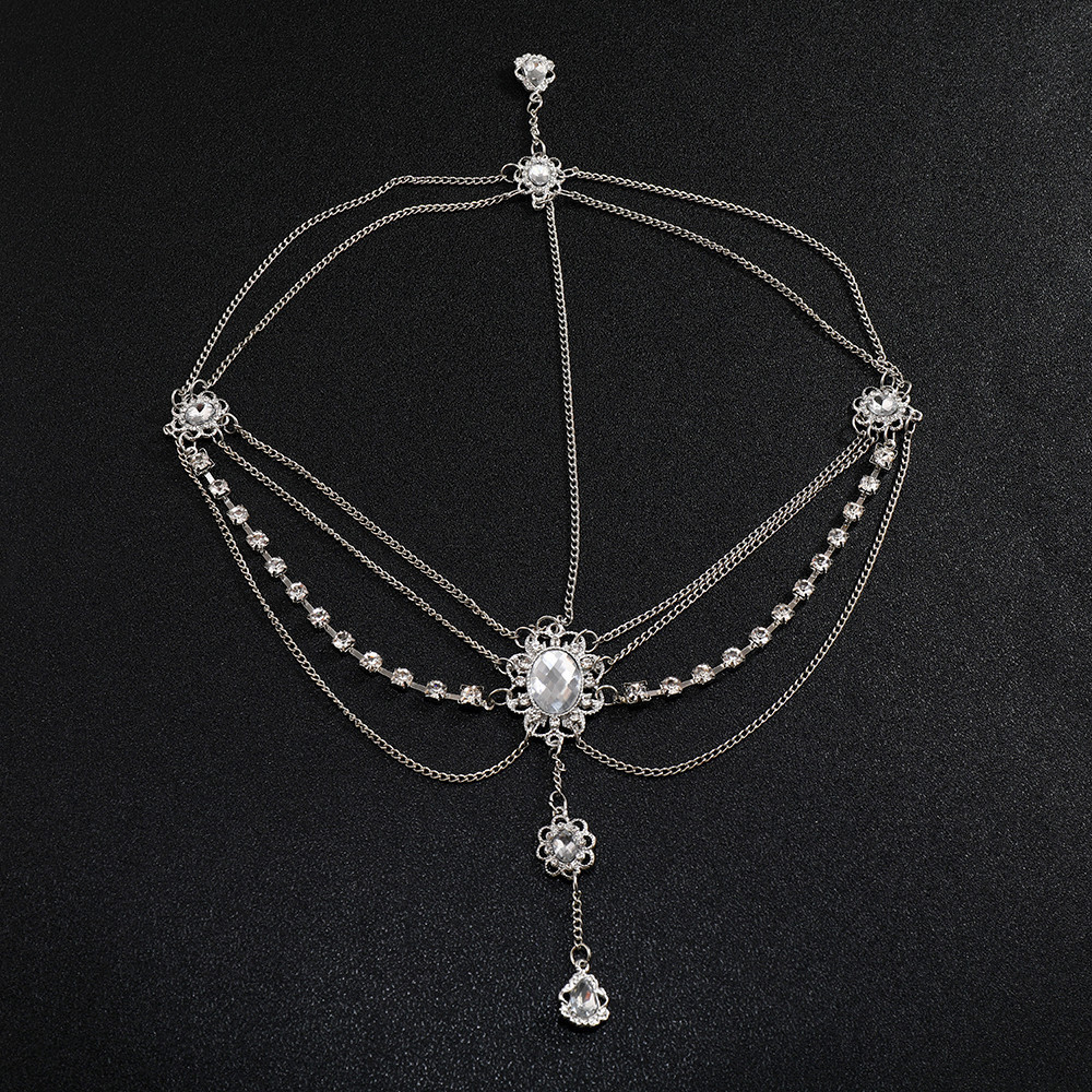 Vintage voorhoofdsieraad met bloem en diamant voor dames_voghion.com
