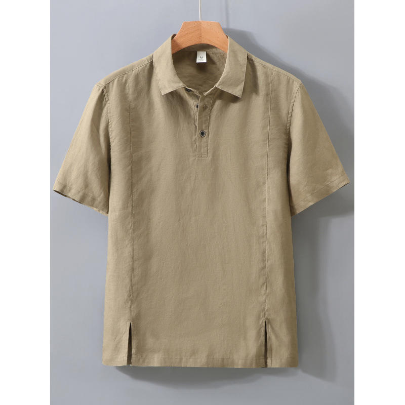 1517 Pure Linen Short-Sleeved Shirt Men's Light and Breathable T-Shirt Polo Shirt Summer Linen Casual Thin Top